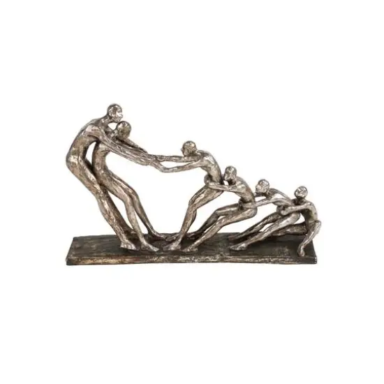 13" Silver Polystone Modern Tug of War Sculpture {3}