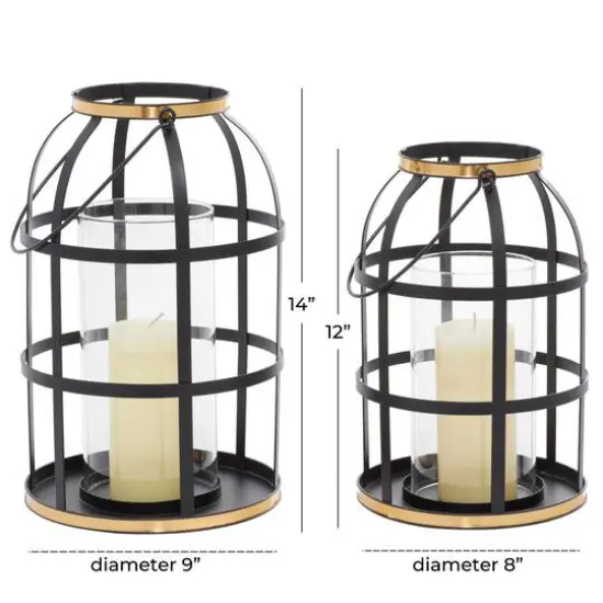 Set of 2" Black Metal Industrial Lantern , 14", 12" {6}
