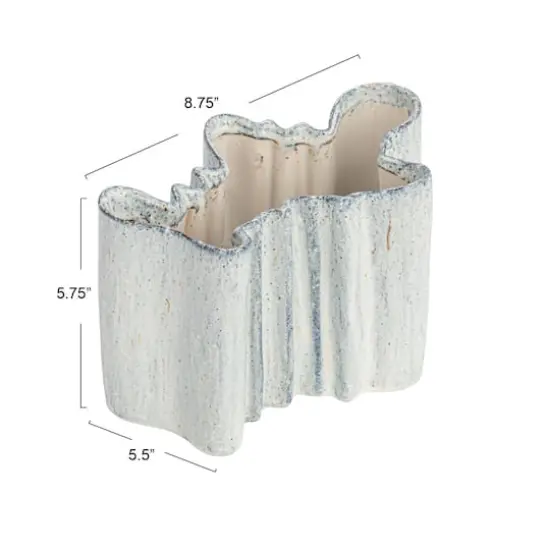 Hello Honey® 8.75" White Organic Stoneware Vase with Reactive Glaze {4}