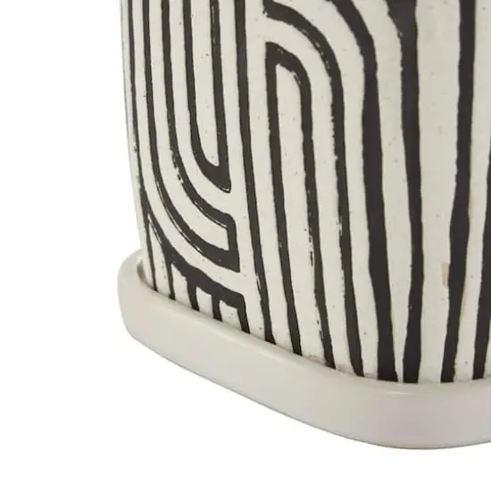 Black Geometric Linear Arch Pattern Ceramic Planter Set  {4}