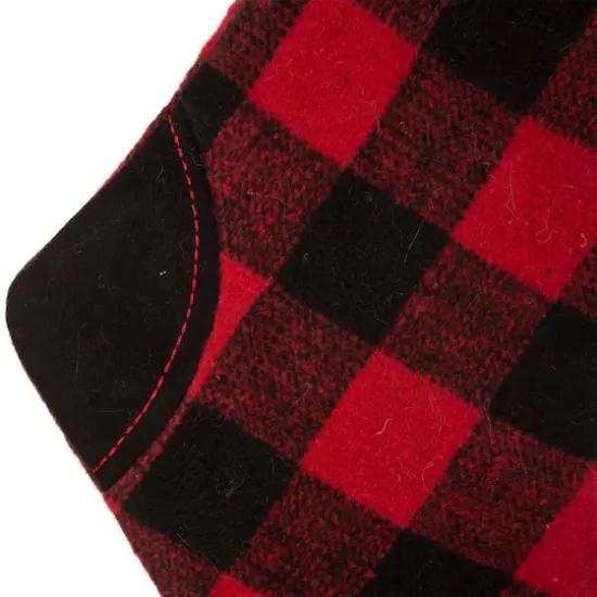 Glitzhome&reg; 21" Fur Black & Red Buffalo Plaid Stocking {5}