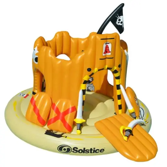 Swim Central 6.8ft. Inflatable Orange Pirate Castle Adventure Swimming Float {1}