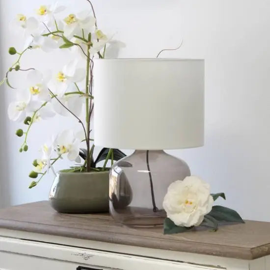 Simple Designs 14" Glass Table Lamp with White Fabric Shade Smoke/White {5}