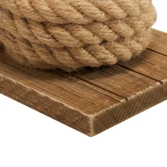 7" Brown Wood Knot Rope Bookends with Distressed L-Shaped Stands Set {7}