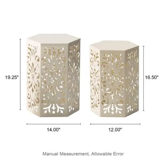 Glitzhome&reg; White Floral Motif Hexagonal Garden Stool Set {9}