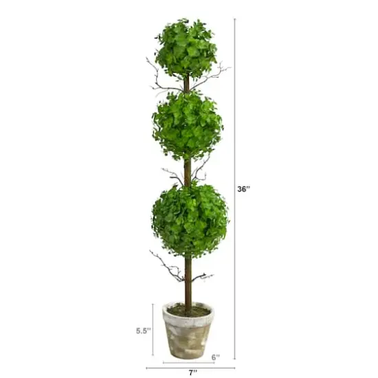 3ft. Potted Eucalyptus Triple Ball Topiary Tree {3}