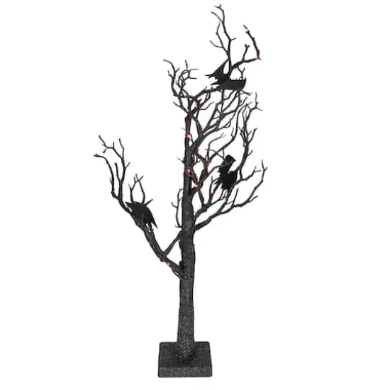 26.5" Black & Orange Glittered LED Tabletop Halloween Tree {4}