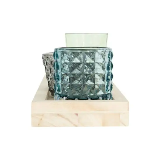 Hello Honey&reg; 13.25" Glass Votive & Tealight Holders On Wood Tray Set {4}
