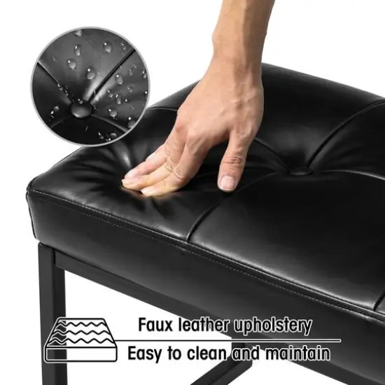 Glitzhome&reg; Modern Thick Leatherette Accent Stool Black {7}