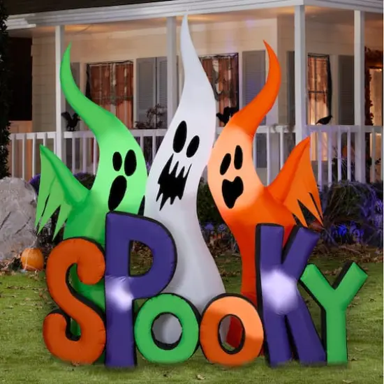 8ft. Airblown® Halloween Inflatable Ghosts with Spooky Sign {3}