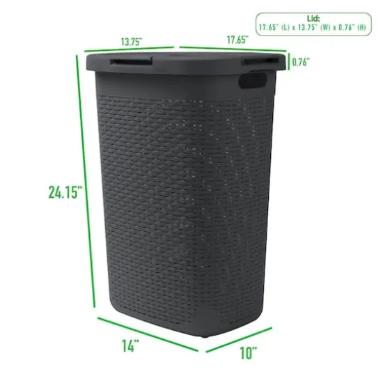 Mind Reader 60L Hamper Laundry Basket with Cutout Handles Gray {4}