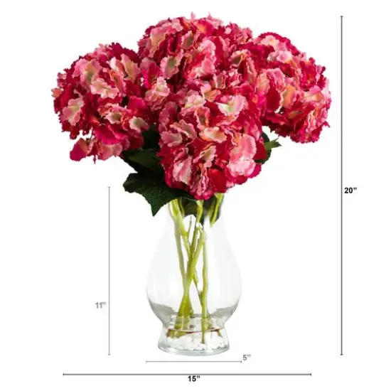 20" Pink Artificial Hydrangea Arrangement in Glass Vase {7}