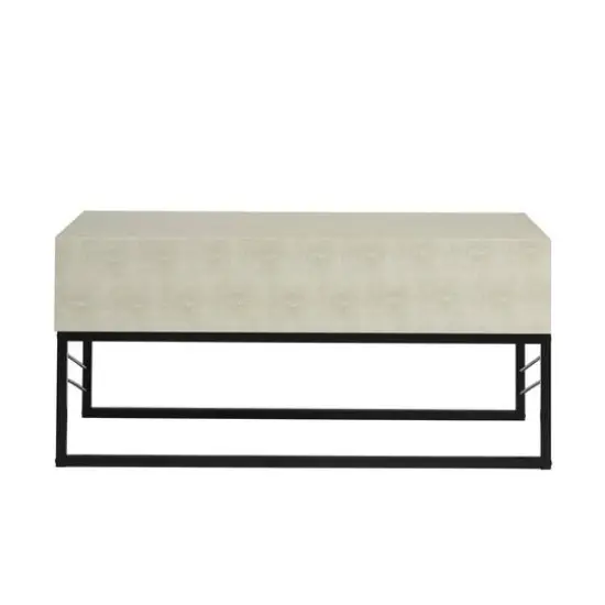 Off White 2-Drawer Faux Shagreen Coffee Table {4}