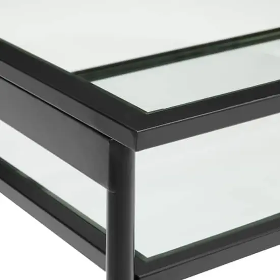 42" Black Two Tier Glass and Metal Coffee Table {8}
