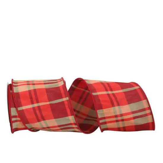 JAM Paper 4" x 10yd. Wired Grand Dupione Plaid Ribbon {1}