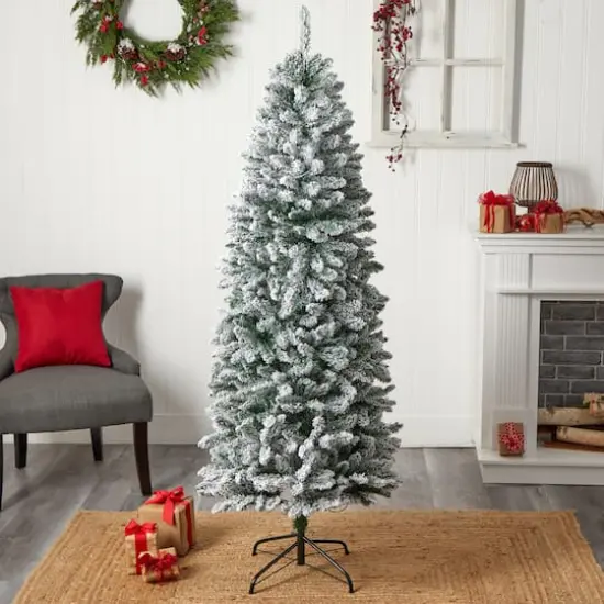 6ft. Pre-Lit Slim Flocked Montreal Fir Artificial Christmas Tree {11}