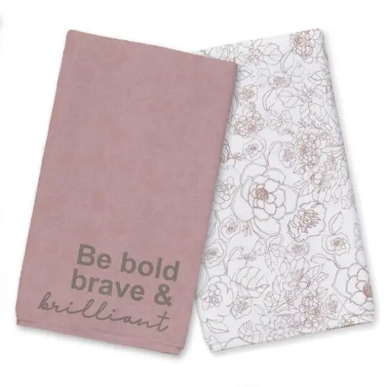 Be Bold Brave Brilliant Tea Towel Set Pink {1}