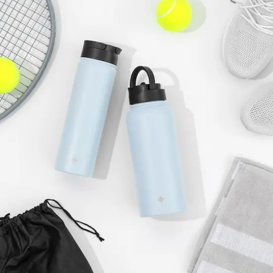 JoyJolt&reg; 22oz. Triple Insulated Water Bottle with Flip Lid & Sport Straw Lid Blue {4}