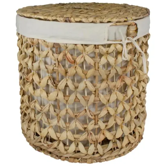 16'' Natural Woven Laundry Hamper Basket with Cotton Liner and Lid {4}