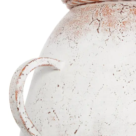 2ft. White Metal Antique Style Vase with Terra Cotta Accents & Handles {5}