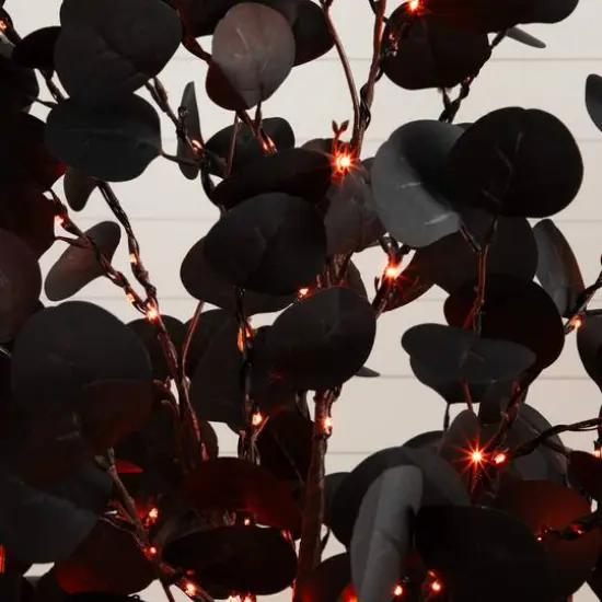 6ft. Pre-Lit Artificial Halloween Black Eucalyptus Tree with 300 Orange & Purple LED Lights {6}
