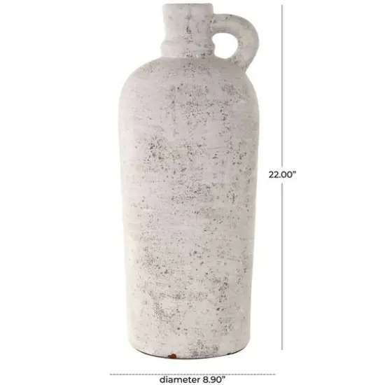 22" Cream Ceramic Antique Style Textured Vase with Curved Handle {8}