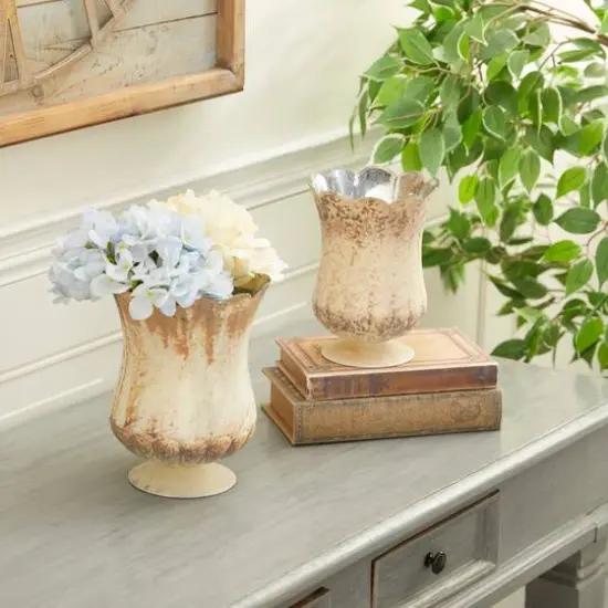 Set of 2 Brown Glass Rustic Candle Holder, 7.5", 9" {7}