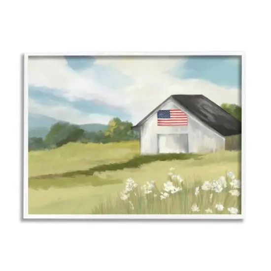 Stupell Industries American Flag on Barn Framed Giclee Art White {1}