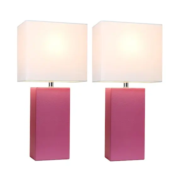 Elegant Designs&trade; 2 Pack Leather Table Lamps with White Shades Hot Pink and White {3}