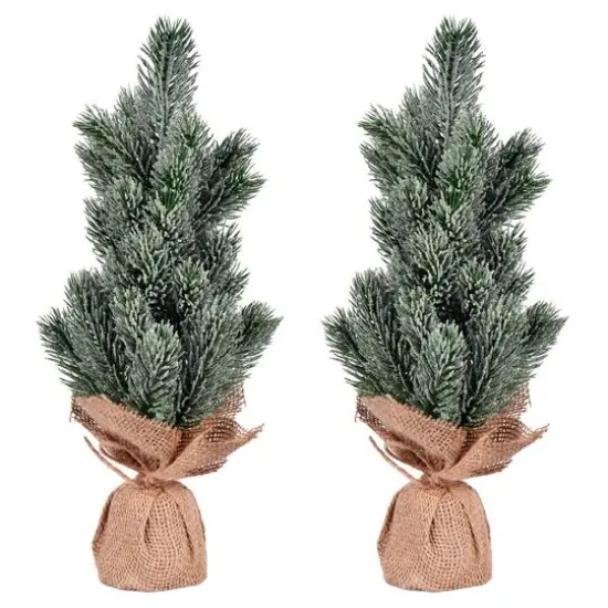 15" Unlit Frosted Spruce Sapling Artificial Christmas Tree Set {1}