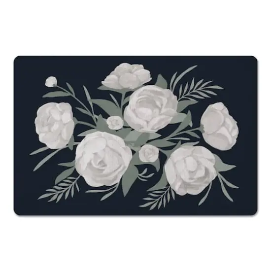 White Flowers On Navy 18" x 27" Floor Mat {1}
