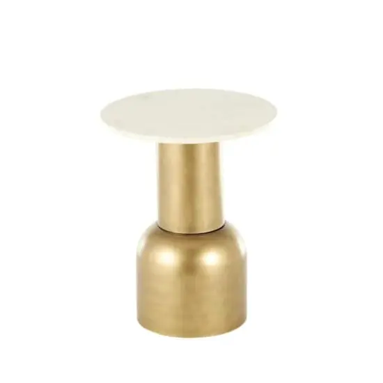 20" Gold Metal Pedestal Accent Table with Cream Marble Tabletop {9}