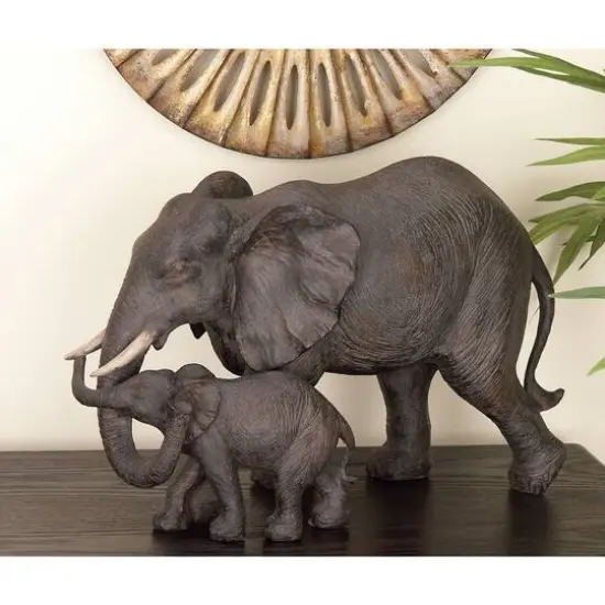 14" Dark Brown Eclectic Elephant Sculpture {8}