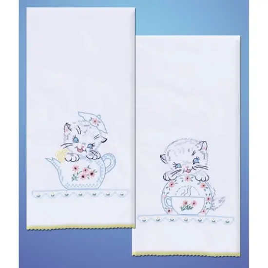 Tobin Stamped For Embroidery Kittens Kitchen Towels {1}