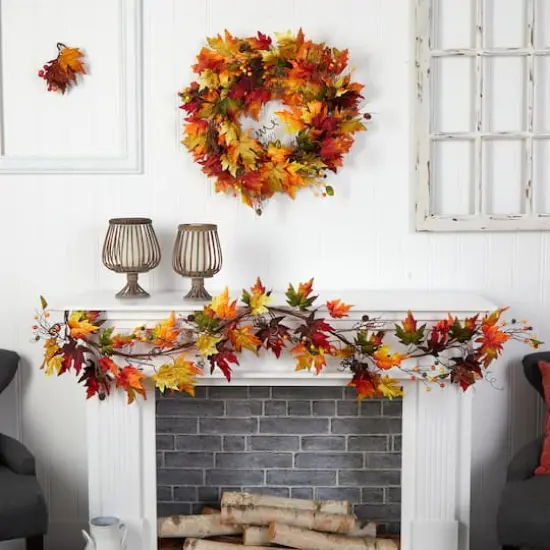 6ft. Autumn Maple Leaf & Berry Fall Garland {3}