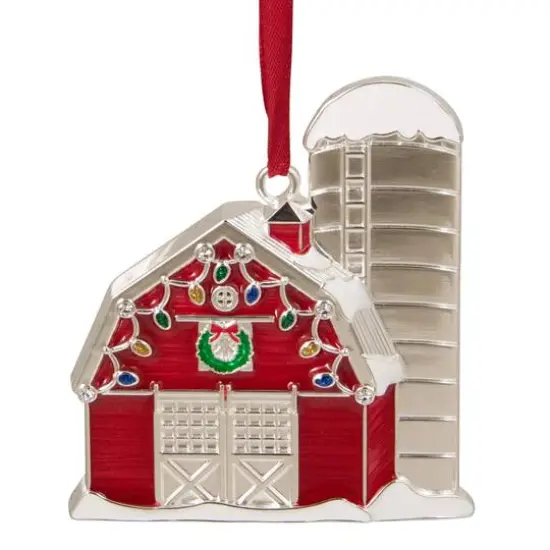 Red & White Enamel Barn House Ornament {4}