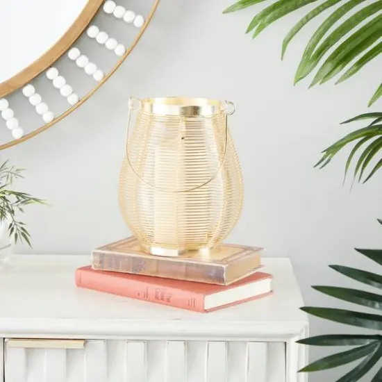Gold Iron Glam Lantern, 9" x 7" x 7" {10}