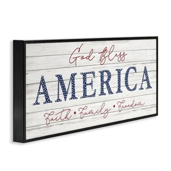 Stupell Industries God Bless America Faith Family Freedom Hanging Sign Framed Giclee Art Black {4}