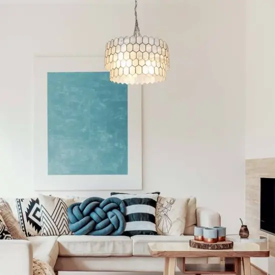 Hello Honey&reg; Capiz 2-Tier Honeycomb Chandelier Matte Silver {12}