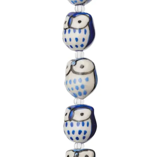 Blue Mix Ceramic Owl Beads, 15mm by Bead Landing&trade; {1}