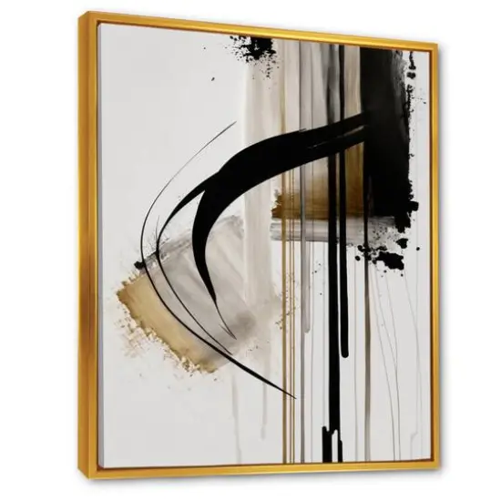 Designart 'Black, White And Gold Expression I' Modern Framed Canvas Wall Art Thin Gold {3}