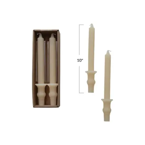 Hello Honey&reg; 10" Unscented Taper Candles with Ornate Base, 2ct. Cream {4}