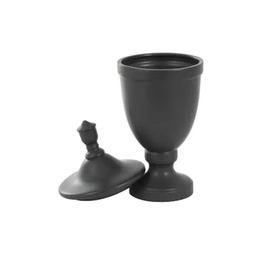 Ceramic Fluted Urn-Shaped Living Room Decorative Jar with Lid Black {5}