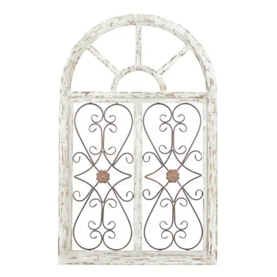 46" White & Brown Rustic Metal & Wood Arched Gate Wall D&eacute;cor {1}