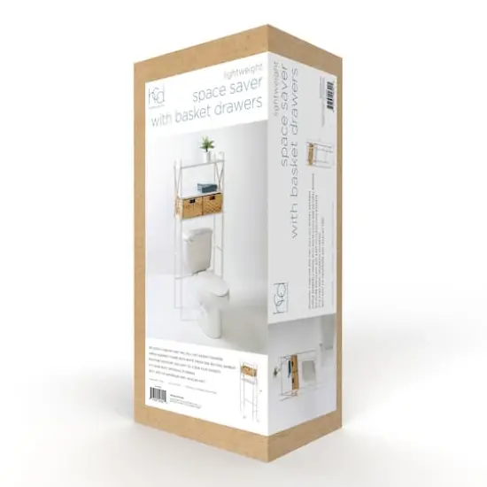 Honey Can Do 3-Tier White Decorative Over-the-Toilet Space Saver with Woven Baskets {16}