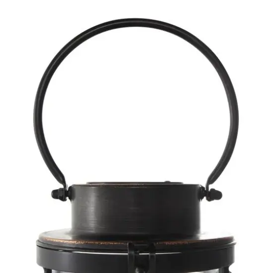 12" Black Metal Candle Lantern with Round Outlines {8}