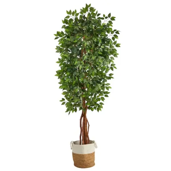 7.5ft. Artificial Deluxe Ficus Tree with Handmade Jute & Cotton Basket {1}