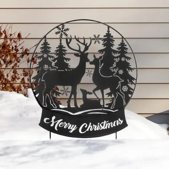 Glitzhome&reg; 2.5ft. Metal Water Globe with Reindeer Family Silhouette Yard Stake {5}