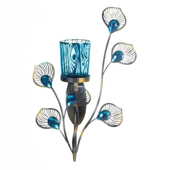 11'' Peacock Inspired Single Candle Wall Sconce {1}