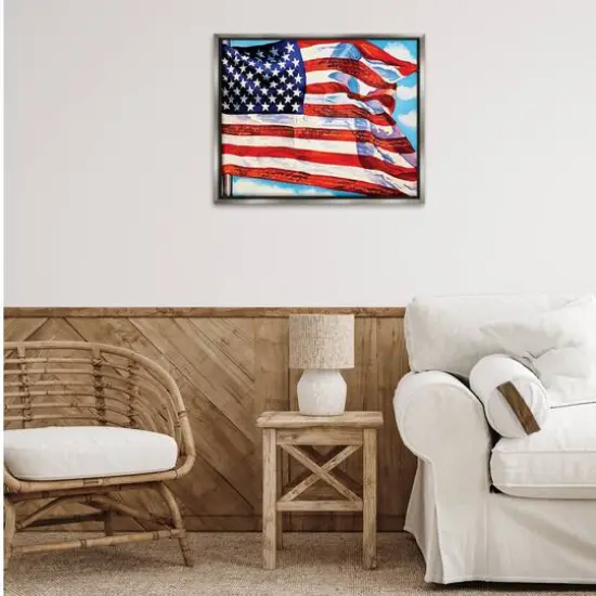 Stupell Industries Windblown American Flag Floater Framed Art Gray {3}